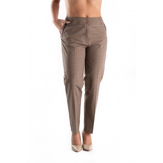 Pantaloni Eleganti Maro in Carouri, Masura Mare din Stofa Pantaloni Eleganti Maro in Carouri, Masura Mare din Stofa